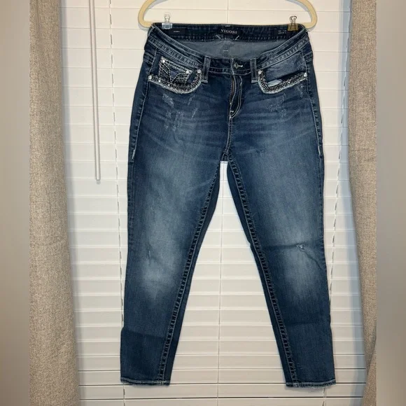 Vigoss Dark Blue Ankle Jeans with Embellished Pockets - Picture 1 of 2